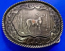 Standing Deer Elk Buck Hunting Wildlife Nature Scene Hunters Used Belt Buckle