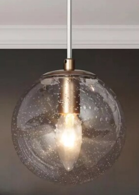 NEW Uolfin Globe Kitchen Island Pendant Light Gold Round Seeded Glass Shade B7