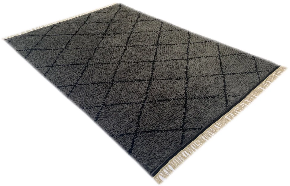 Shaggy Teppich Morocco Berber 100% Wolle Grau Anthrazit Handgefertigter BM6 - Bild 4 von 4