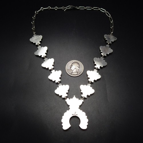 Diminutive FEDERICO JIMENEZ Sterling Silver TURQUOISE CLUSTER Squash Necklace - Picture 7 of 11