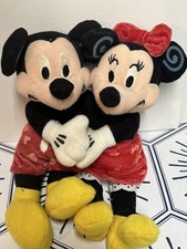 DISNEY STORE PARKS Stuffed Mickey  Minnie Hug Bean Bag Plush Valentine Love