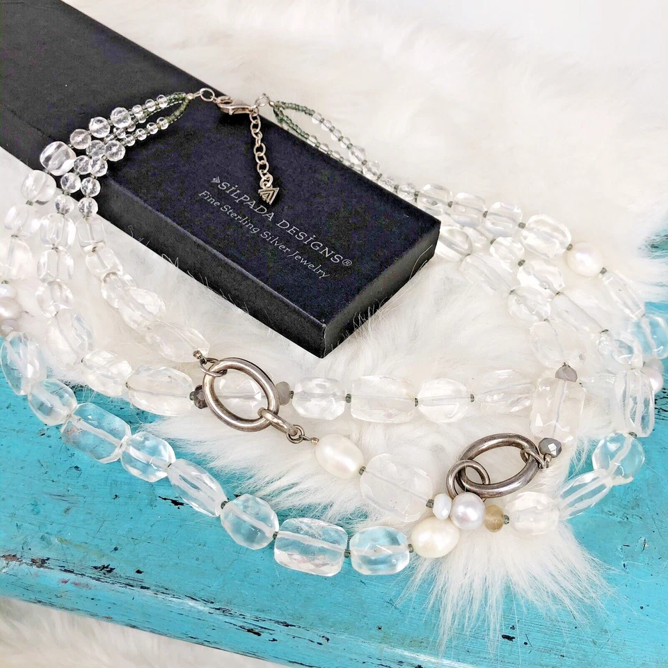 Collar Silpada Plata de Ley Plata de Ley Cuarzo Blanco Calor Perla Ágata 925