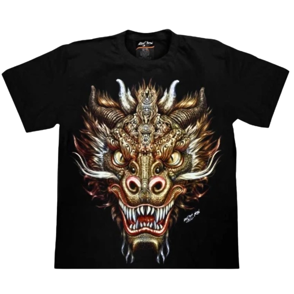 T-Shirt Golden Dragon Chinese Graphic Black Shirt Glow In The Dark New Year Gift