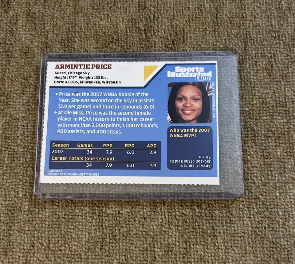 Armintie Price Rookie 2007 Si For Kids Card WNBA Basketball Chicago Sky - Image 2 of 2