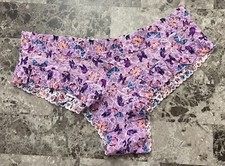 NWT VICTORIA'S SECRET L XL PURPLE PINK BLUE BUTTERFLY FLORAL LACE CHEEKY PANTIES