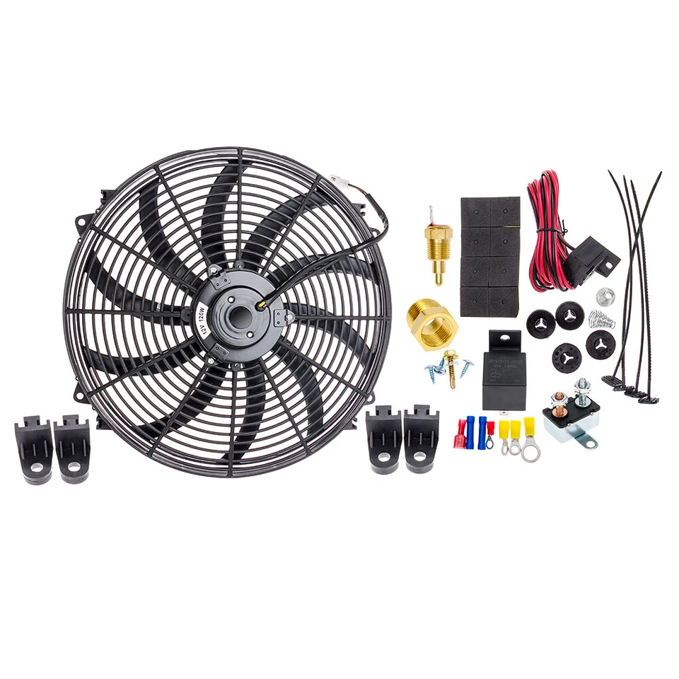 Juego de interruptores de relé de ventilador termostato ventiladores de refrigeración de radiador eléctrico para automóvil 12 V 16 pulgadas Foto 4 de 4