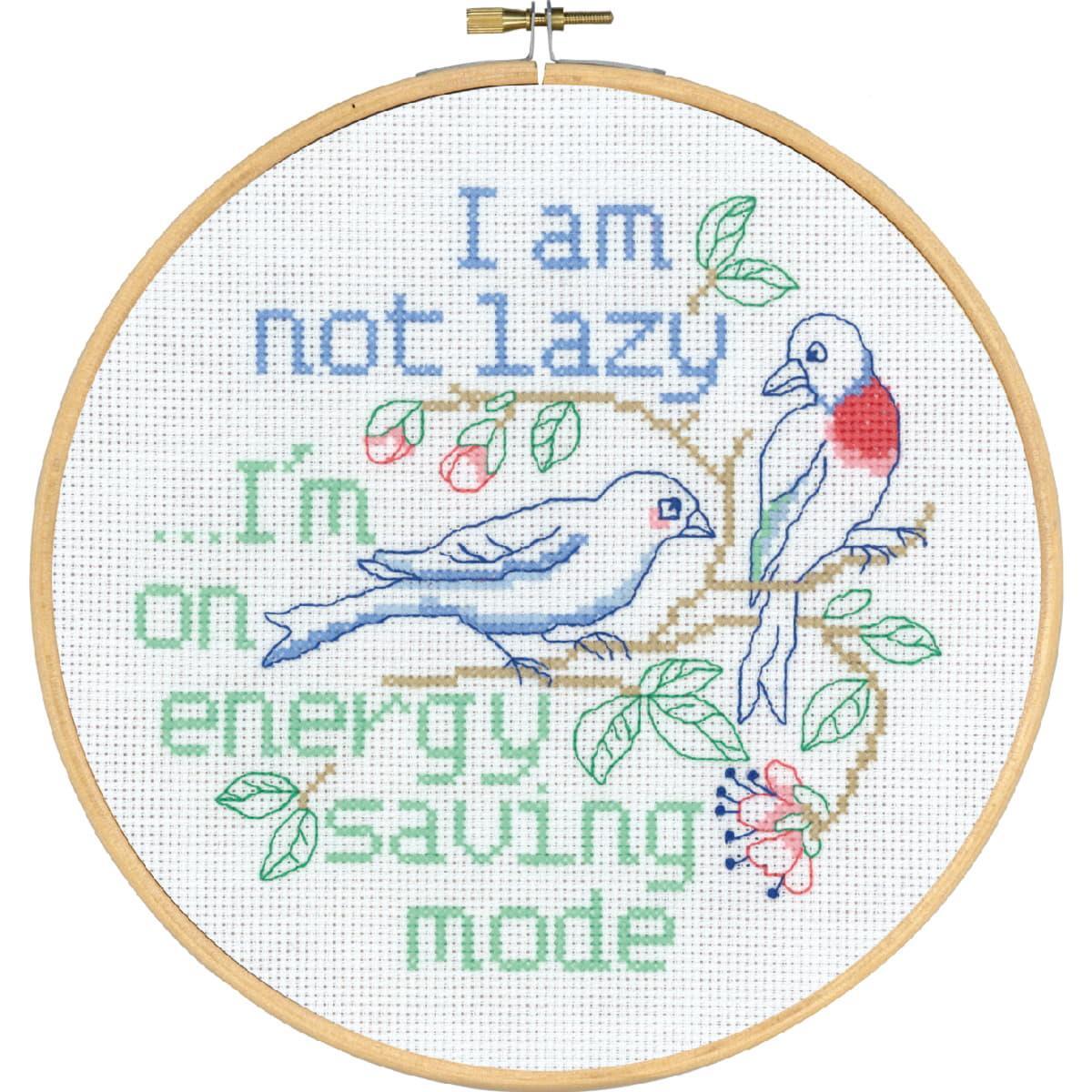 Permin counted cross stitch kit with hoop ""Not Lazy"", Diam. 20cm, DIY, 92-9717