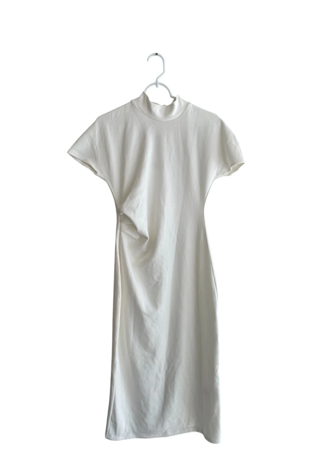 OFF WHITE Abito donna midi Zara taglia L bianco sporco finto collo increspato elasticizzato 5584 671 nuovo senza etichette