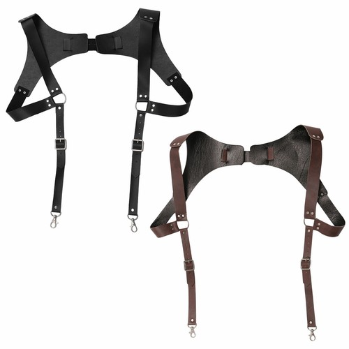 Men's H-Back PU Leather Suspender Adjustable Clip-on Suspender with Swivel Hooks - Picture 1 of 47