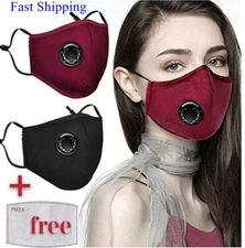 100% Cotton Face Mask Air Valve Reusable Black Blue Gray Red Cover PM2.5 Filter 