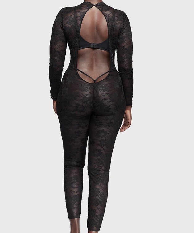 Victoria’s Secret One Piece Lace Jumpsuit Cut Out Back Catsuit Pantsuit  Black M