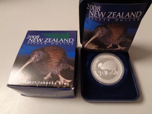 NEW ZEALAND 2008 - 1 Dollar in Silber (1 Unze), PP - HAAST TOKOEKA KIWI