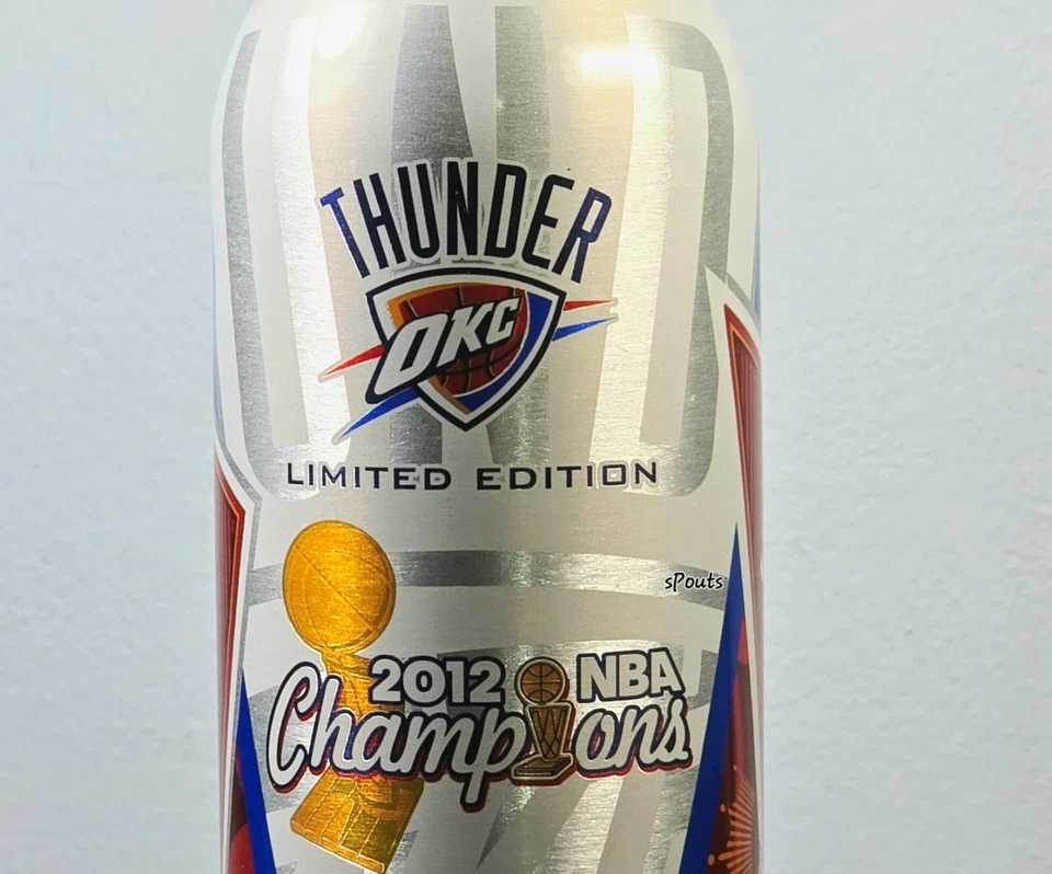 2012 OKLAHOMA THUNDER GARRAFA DE CERVEJA DE ALUMÍNIO-LATA BASQUETE NBA CHAMPIONS BUD OKC - Imagem 3 de 4