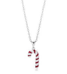 Authentic Ivy & Bauble Gold Plated Enamel Candy Cane Pendant Necklace, 16"+2"