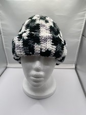 Handmade Crochet Beanie Hat Black Multicolor Acrylic Yarn, Unisex Adult Hat