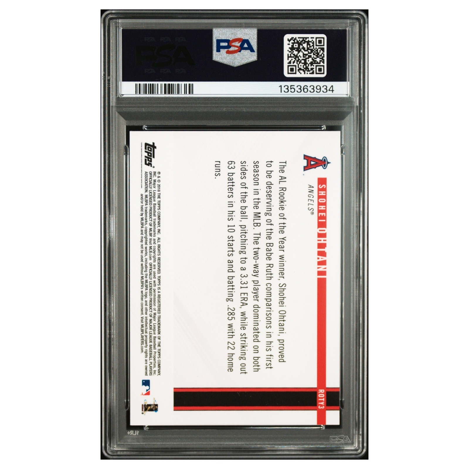 Shohei Ohtani Rookie #ROTY3 PSA 9 2018 Baseball Card MLB view 2