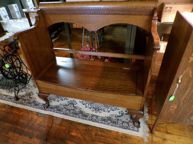 Antique Oak Bench w/ lift seat Hall seat 42" refinished restored 1900's