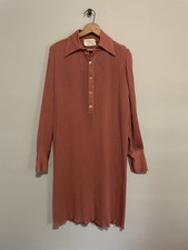 70s Francesca For Damon Dress 100 Wool Pleated Blush Guava Long Sleeve 8
