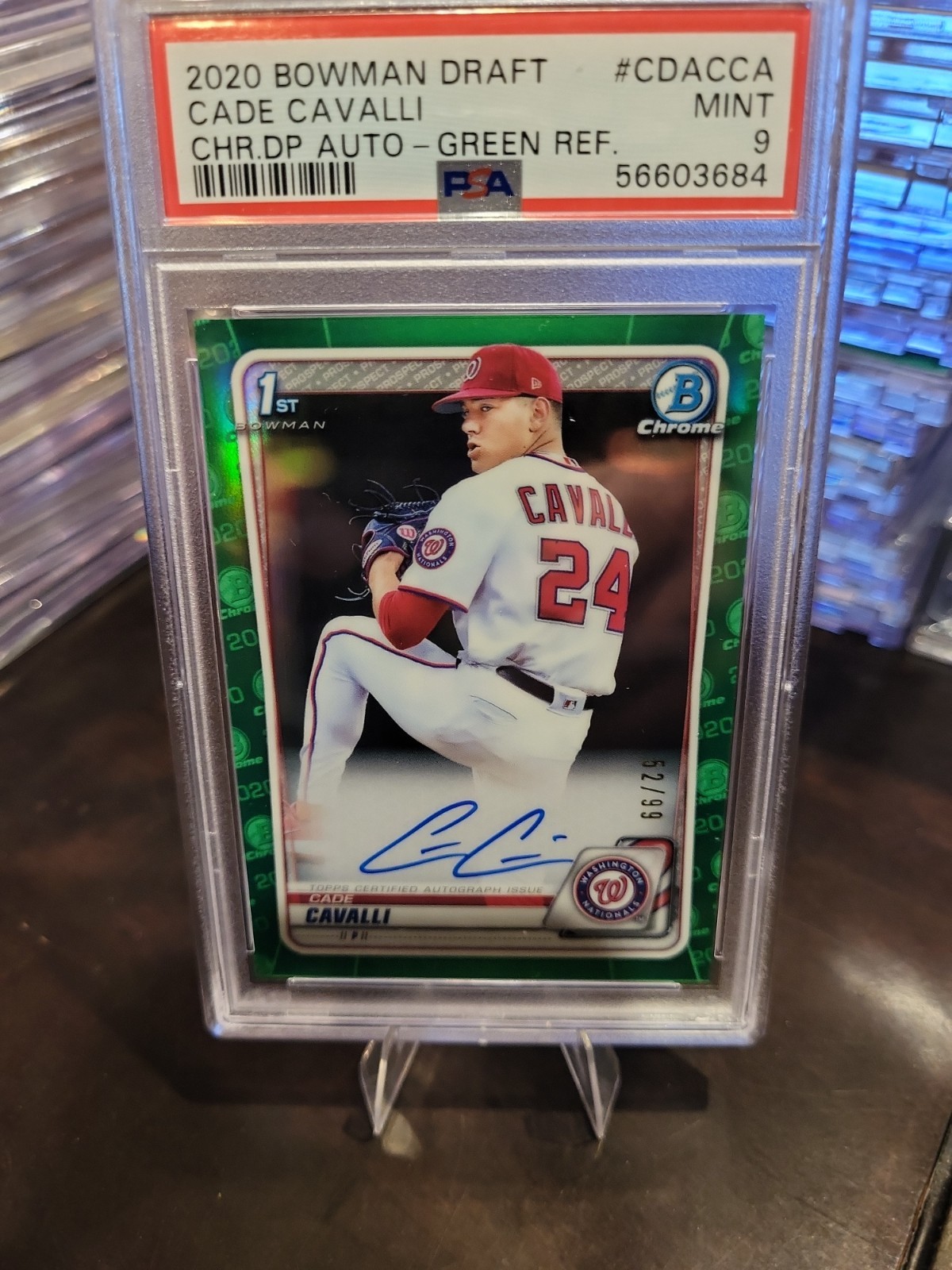 2020 Bowman Draft - Cade Cavalli Chrome DP Auto Green REF. #CDACCA  /99 PSA MINT view 2