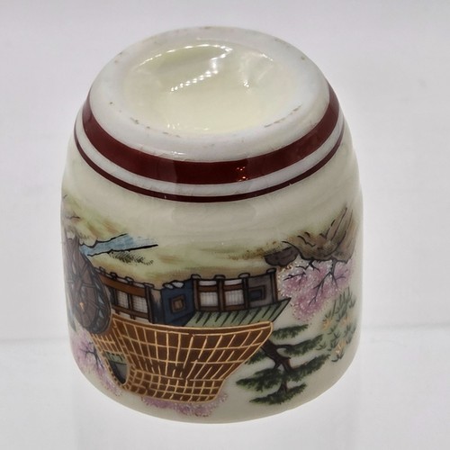 Mino-Yaki (Mino Ware) Water Wheel Design With Cherry Blossoms Sake 3 Piece Set - Picture 5 of 12