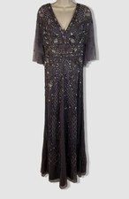 Adrianna Papell Women's Purple Embellished Cape-Sleeve Gown Dress Size 8