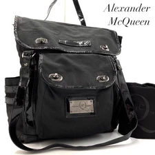 Alexander McQueen Cotton Polyester Logo Plate 3way Backpack Black Used