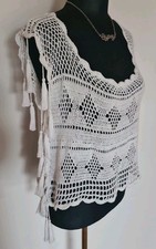 Chaleco Top Billabong Algodón Blanco Crochet Gitano Borlas S/M 👇check