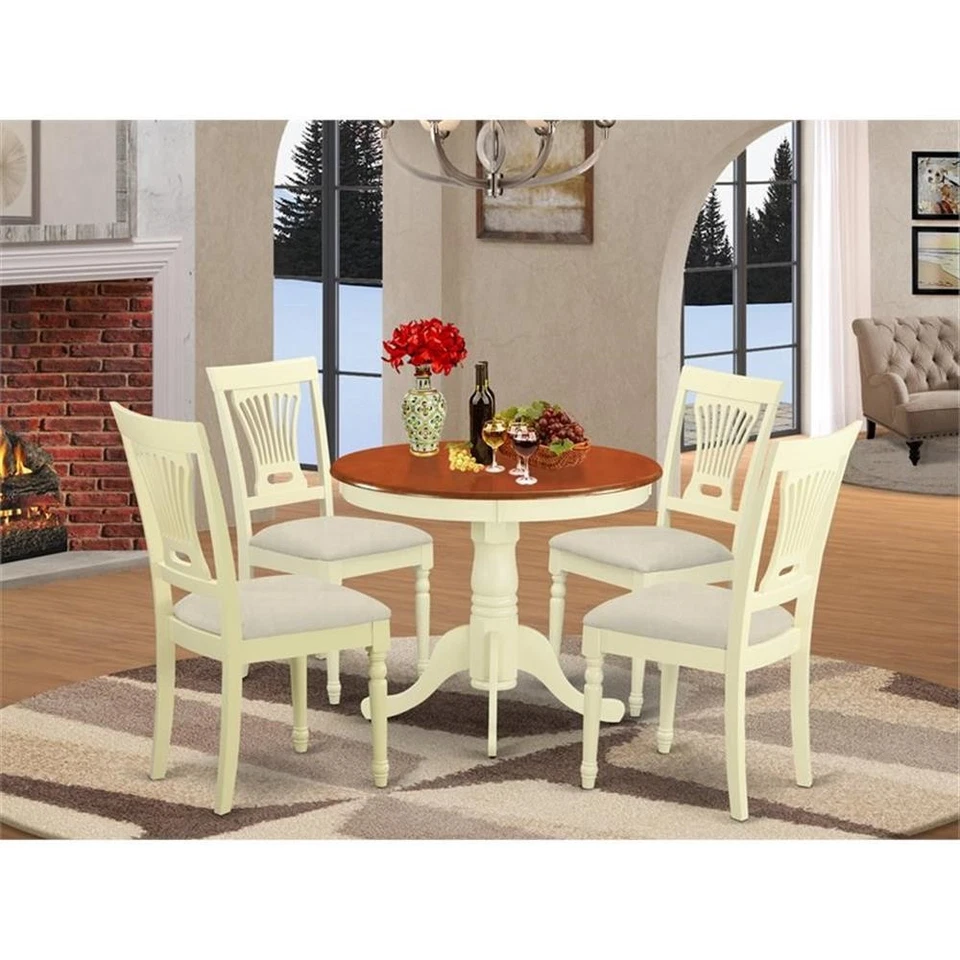 East West Furniture Antique 5-piece Kitchen Table Set with 4 Chairs in Cherry - Image 2 of 4