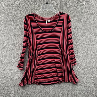 Womens Swing Tunic Top 18/20W Pink Black Striped Ribbed Knit Casual Minimalist