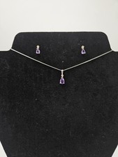 Pre Loved Silver & 9ct Gold Amethyst CZ Earrings & Necklace Set