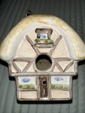 Vintage Louisville Stoneware Hanging Bird House Cottage Thatched Roof USA