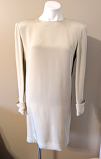 Vintage “Genny” 100% Silk Shift Dress L/S French Cuff Champagne Sz 8 US