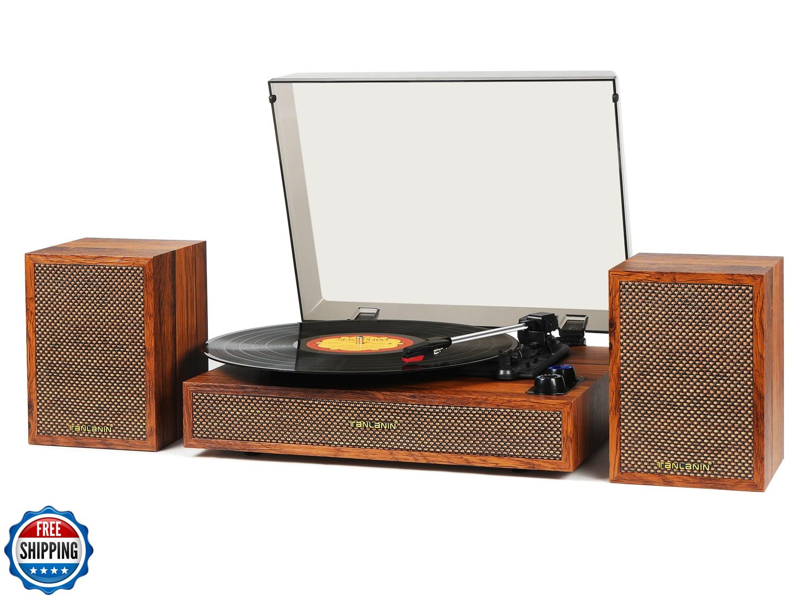 Vinyl Record Player with External Speakers, 3 Speed Bluetooth Turntable for V