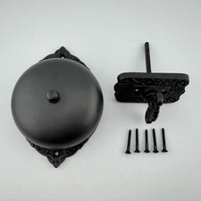 Transitional Victorian Mechanical Twist Door Bell Black Iron - NEW