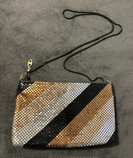 Vintage Gold Black Silver Bronze Metal Mesh Stripe Purse Bag