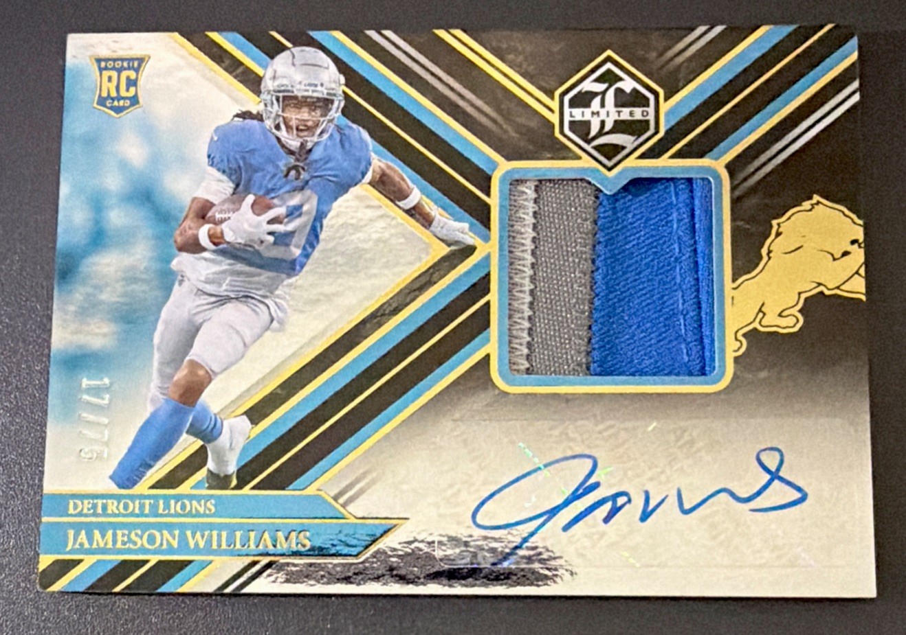 2022 Panini Limited RC #115 Jameson Williams CLEAN Patch Auto Lions 17 / 75 🔥