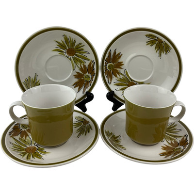 Ceramic Guild Green Brier Esperanto 2 Cups 4 Saucers H829 VTG Floral 1970 Japan