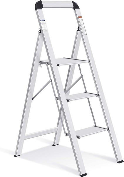 Kingrack Trittleiter 3 Stufen Klappbar Aluminium Mit Handlauf Rutschfest 150 Kg-image