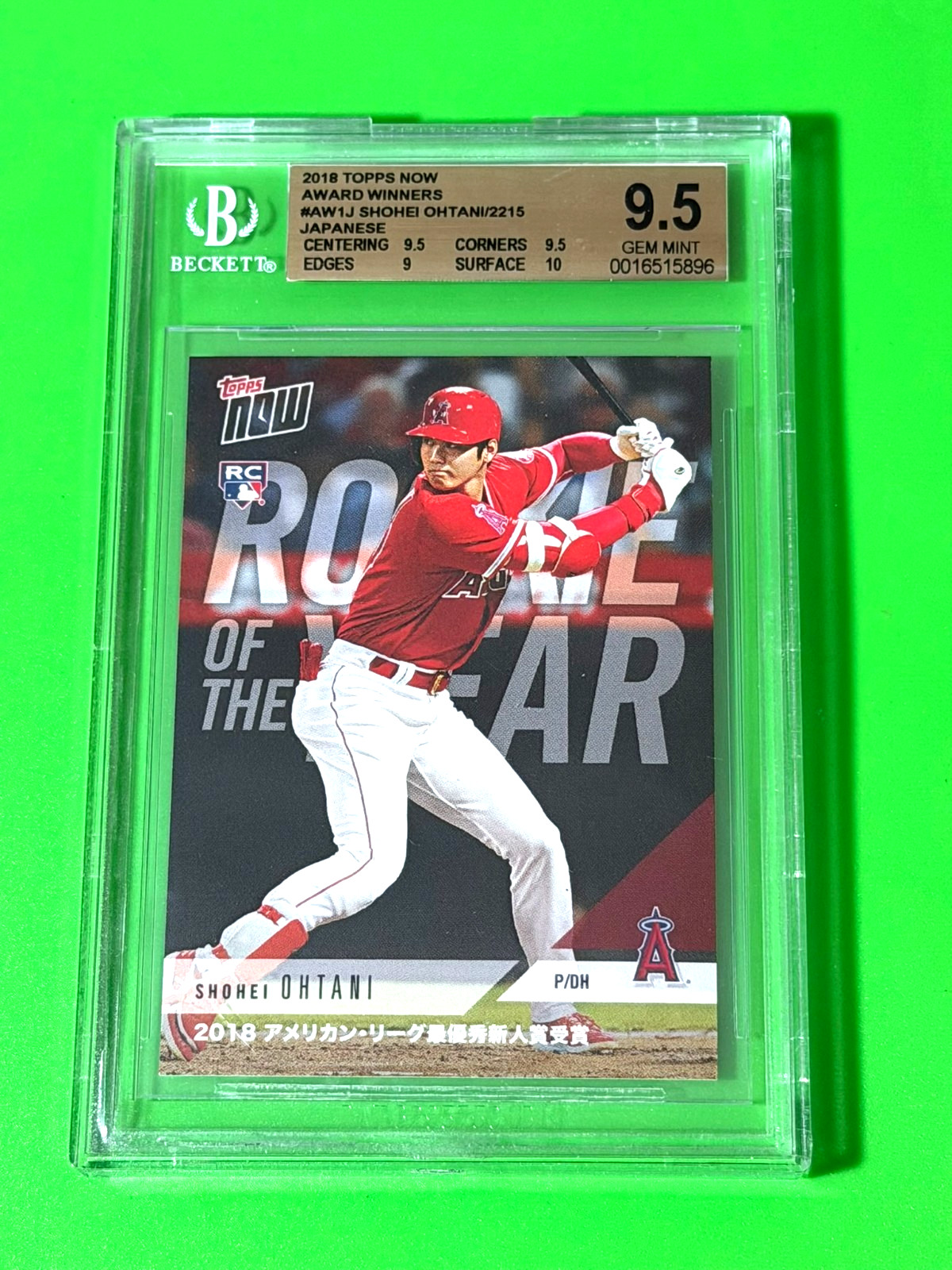2018 TOPPS NOW MLB AWARD WINNERS #AW1J SHOHEI OHTANI JAPANESE BGS 9.5 GEM MINT