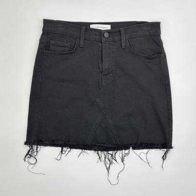 Flying Monkey Black Denim Mini Skirt Women Size 27 Distressed Cutoff Raw Hem Y2k