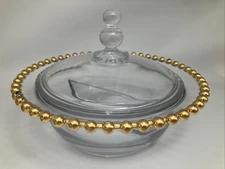 Imperial Candlewick Gold Bead Trim Divided Covered Candy