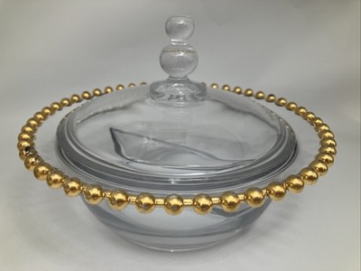Imperial Candlewick Gold Bead Trim Divided Covered Candy