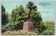 Vintage Linen Postcard Mark Twain Statue Riverview Park Hannibal MO