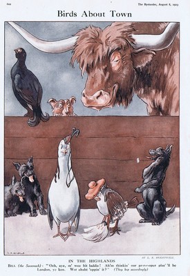 VÖGEL ÜBER DIE STADT Die schottischen Highlands von LR Brightwell - antiker Druck 1923