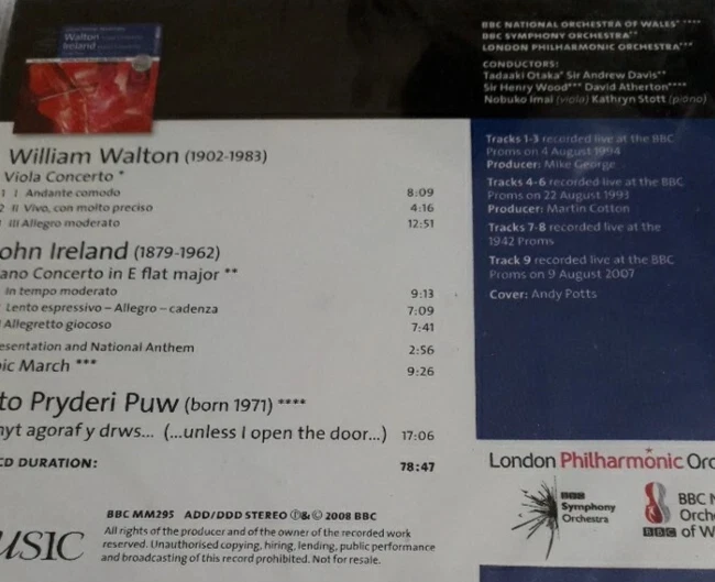 BBC Great Proms Premieres CD: Walton Viola Concerto & Ireland Piano Concerto - Image 2 of 2