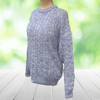 BRIAN MacNEIL Cable Knit Sweater Purple Blue Cotton Crewneck Vintage Womens M