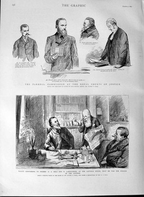 Alter antiker Druck 1889 Parnell Kommission Gerichte Richter Labouchere Hall 19.