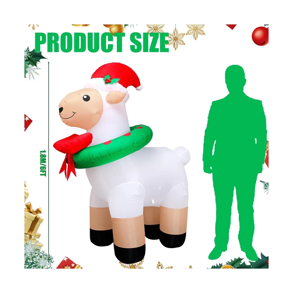 Shappy 6ft Christmas Inflatables Sheep Blow up Sheep LED Lighted Inflatable F... - Image 2 of 4