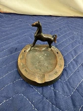 Dodge Gladys Brown Edwards Metal Standing Horse Horseshoe Ash Tray *Needs Work