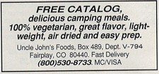 Uncle Johns Foods Camping Meals Catalog Vintage Print Ad 1994 Fairplay CO u